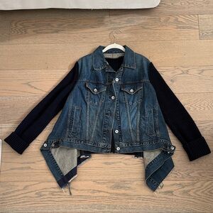 Sacai Denim Jacket with Knit Sleeves
